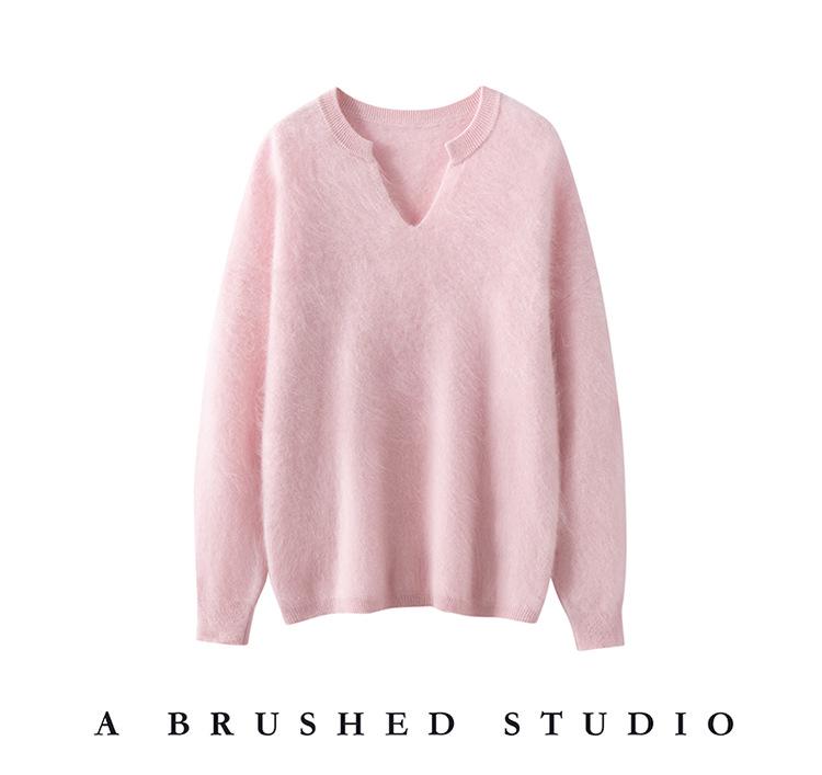 2026 Autumn/Winter Korean Style Loose V-Neck Cashmere Sweater - Women's Slimming Warm Scissor Design