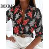 Women's New 3D Christmas Print Long Sleeve Blouses Elegant Lapel Long Sleeve Tops Winter Spring Single-Breasted Basic Shirt