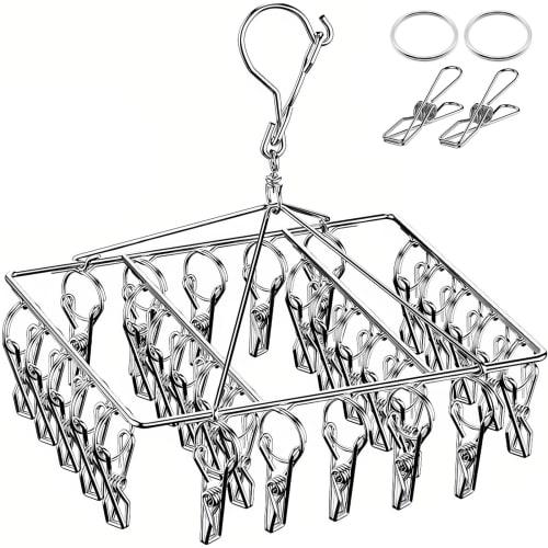 DUOFIRE Clothes Drying Hanger, 30-Pinch Stainless Steel Hanger, Laundry Supplies, Tangle-Resistant, Windproof Hooks, Heavy-Duty, Convenient Storage (1