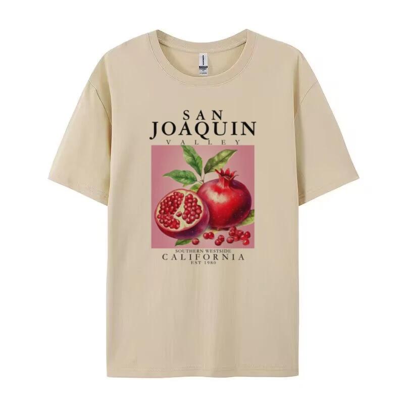 Pomegranate Cottagecore Aesthetic Tops Vintage Botanical T Shirt Cute Fruit Graphic Tees Women Loose Retro Streetwear TShirts
