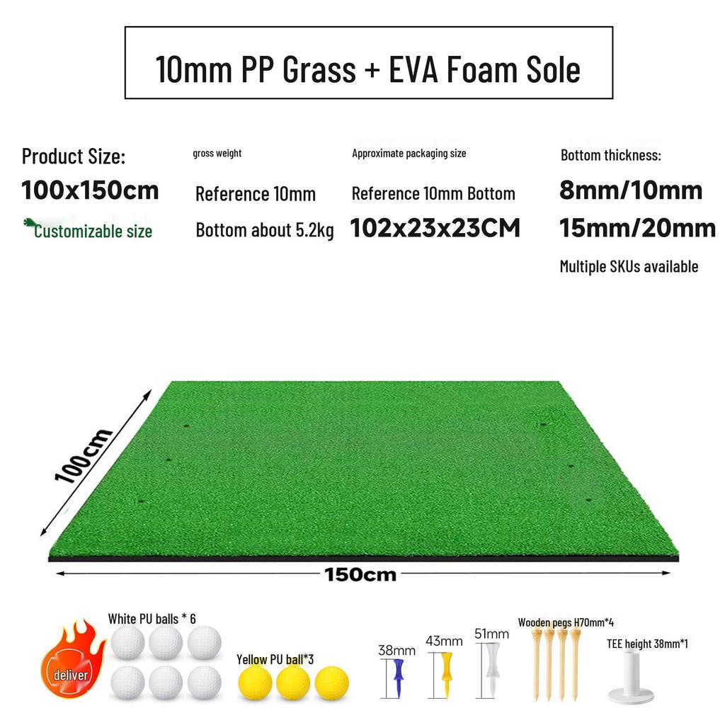Portable Indoor Golf Practice Mat with Swing Cutting Stick and PP Golf Tee