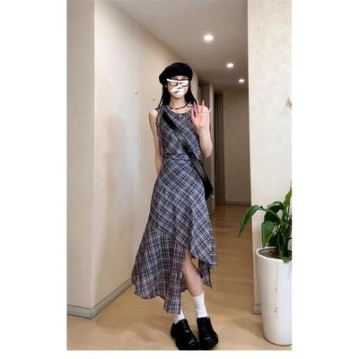 Retro Karokleid Damen Sommer Temperament Taille Weste Rock Nische Unregelmäßiger A-Linienrock Langer Rock
