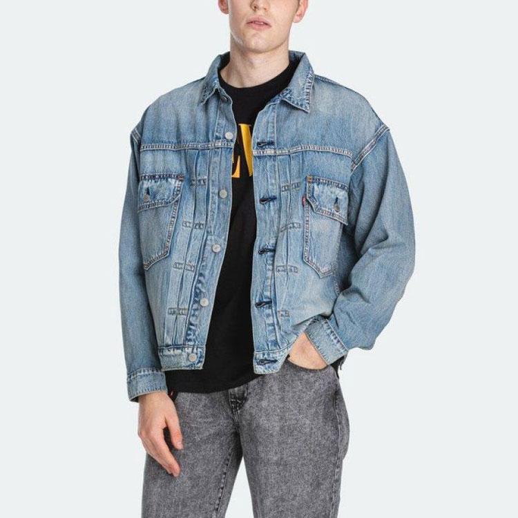 Levis Vintage Wash Denim Jacket With Turn-Down Collar Men jackets Blue 85242-0006