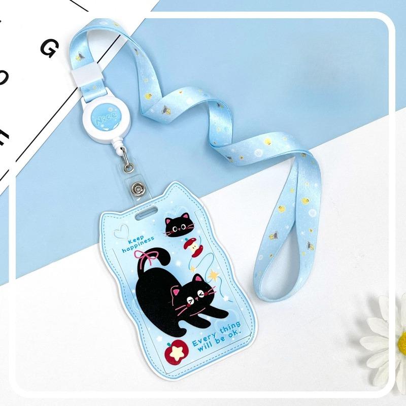 Creative Cat Ears Wave Card Holder Student Campus Card Tag Badge Bag Sliding Cover ABS ID Cover Protective Cover
