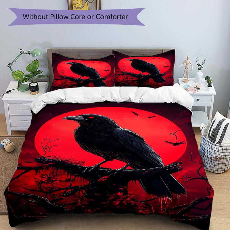3Pcs Crows Blood Moon Bedding Set Soft Fabric Duvet Cover Pillowcases Home Christmas Xmas Halloween Gift 1 Duvet Cover 2 Pillowcase G1262