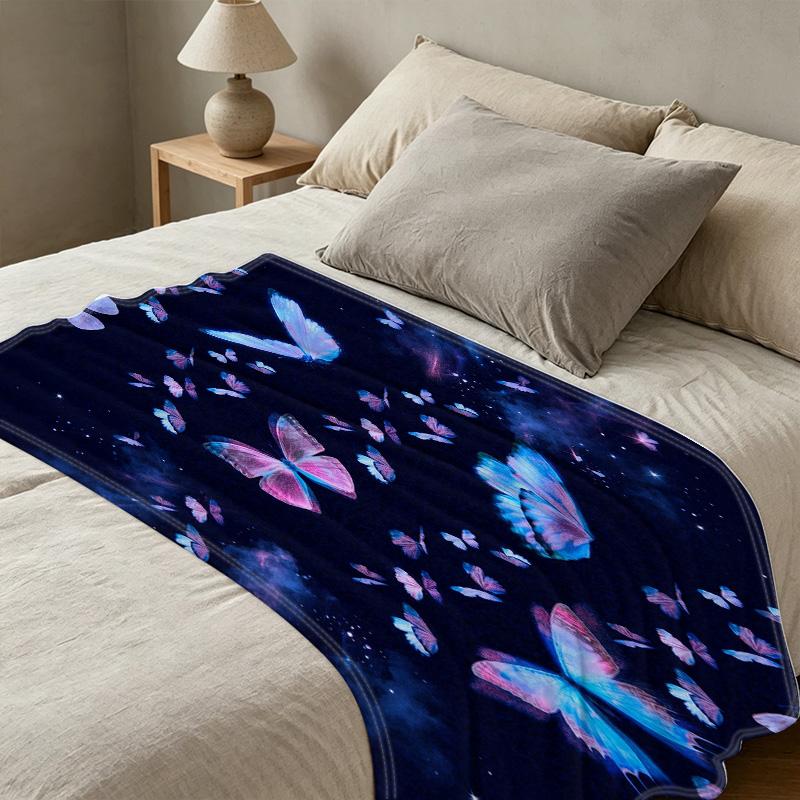 Butterfly Theme Flannel Blanket,No Shed Soft Warm Cozy Throw for Couch, Bed, All Seasons, Perfect for Movie Nights, Halloween & Christmas