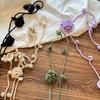 A Multi-Purpose! Black Flower Necklace Women Long Strip Gyaru Ribbon Scarf Niche Design Sense Chain Belt Accessories