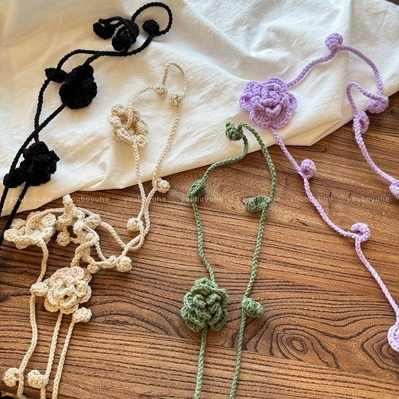 A Multi-Purpose! Black Flower Necklace Women Long Strip Gyaru Ribbon Scarf Niche Design Sense Chain Belt Accessories