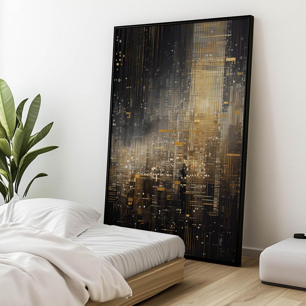 City Lights, Poster In Black And Gold City Lights, Poster In Black And Gold, 70X100 Cm, Unframed, Premium Canvas On Stretcher