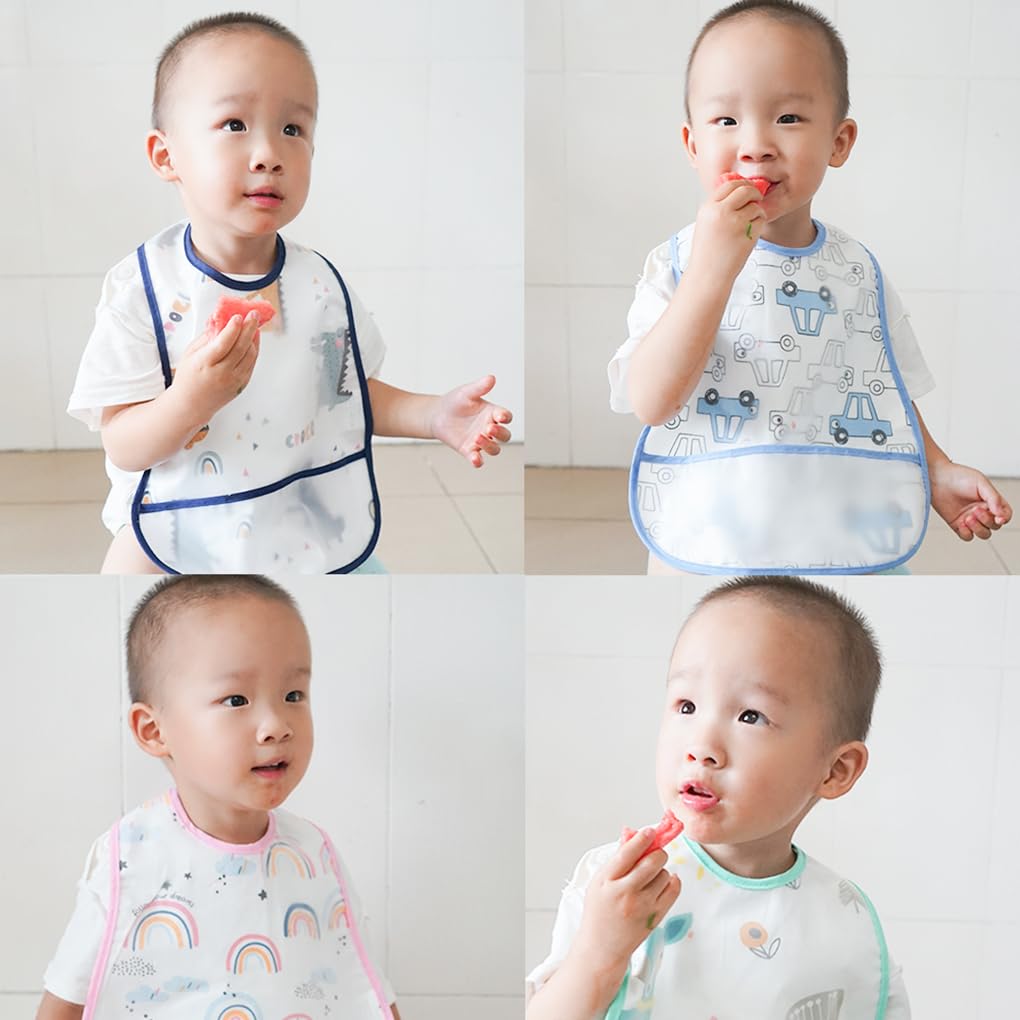 Baby Mealtime Baby Easy To Wash and Set of 4 [MOMSMENU] Aprons, Daycare, Food, Bibs, Stain-Resistant, Dry, Lightweight, Personalized,