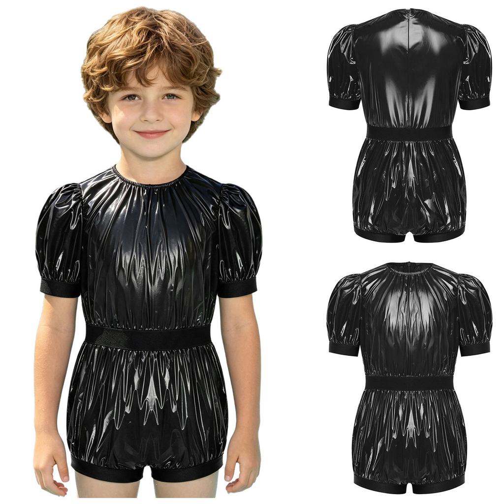 Unisex Kinderen Waterdichte Bodysuit Pofmouwen Ronde Kraag Rits op de Rug Jumpsuit voor Dagelijks Gebruik Speciale Behoeften Adaptief