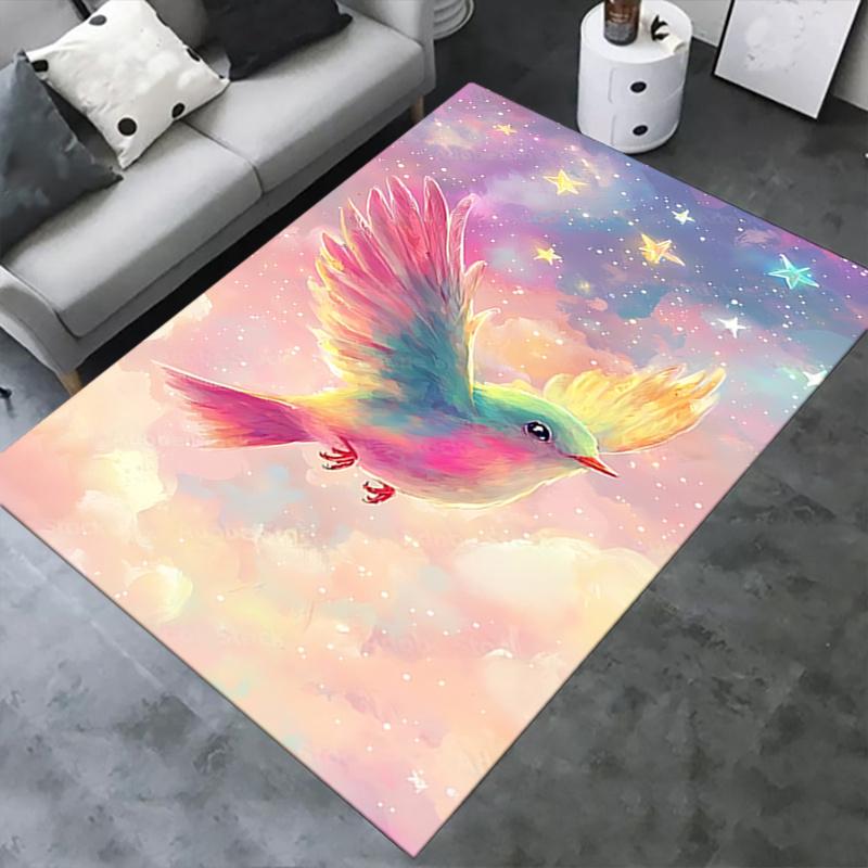 Colorful Bird Starry Sky Chair Mat Office Carpet, Oversized Rug for Home Decor, Suitable for Bedroom, Living Room, Various Rooms