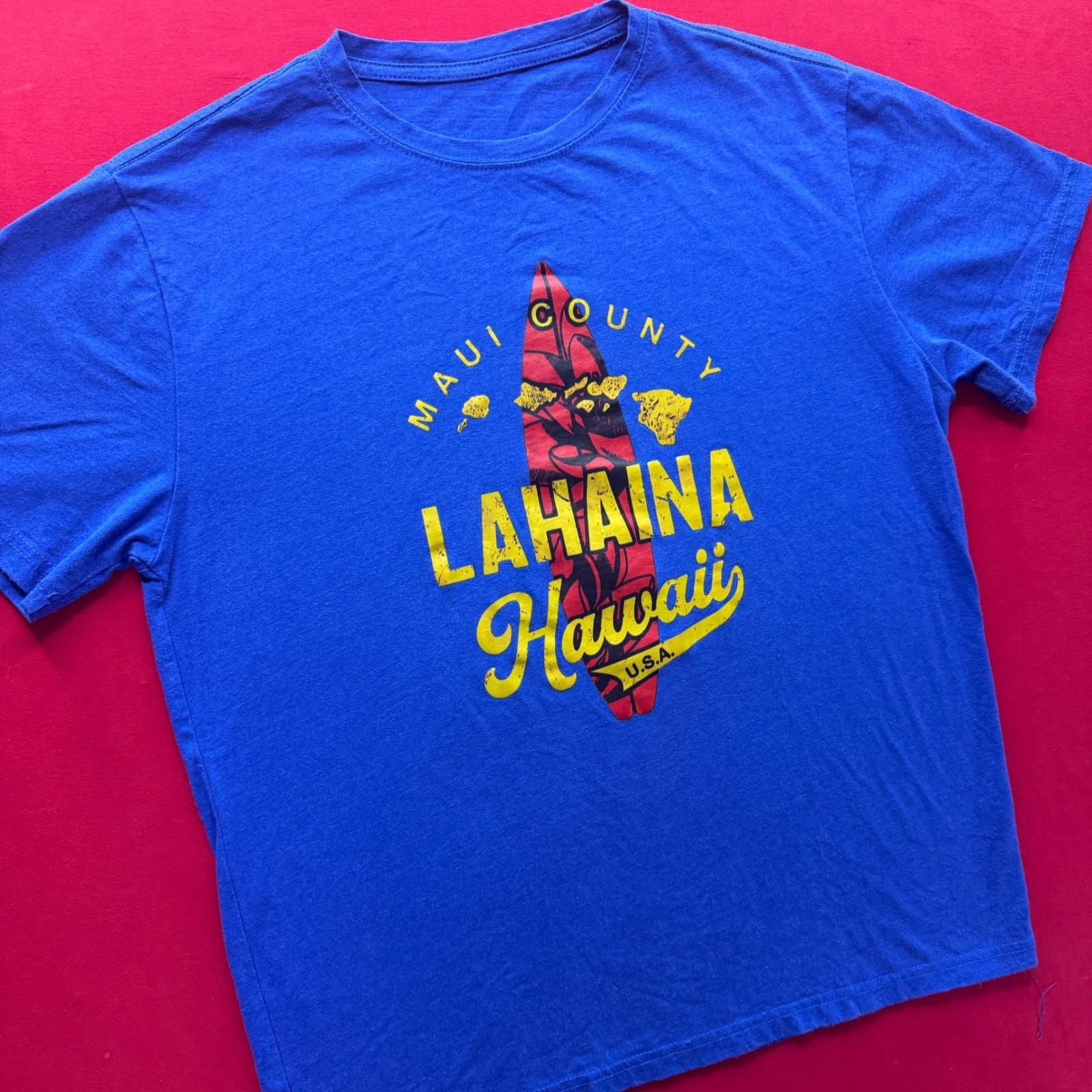 VTG SURFER Y2K Maui County Lahaina Hawaii Graphic TEE Mens Blue Short Sleeve L L