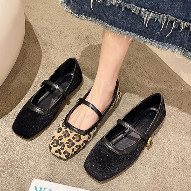 Fashion Fashion New Design Women's Flats Square Toe Leopard Print Casual Shoes Breathable Slip-on Outdoor Ladies Mary Jane Shoes Zapatos