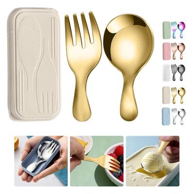 Stainless Steel Mini Cutlery Set Portable Short Handle Spoon Fork Student Dessert Fruit Tableware Hiking Camp Cooking Supplies