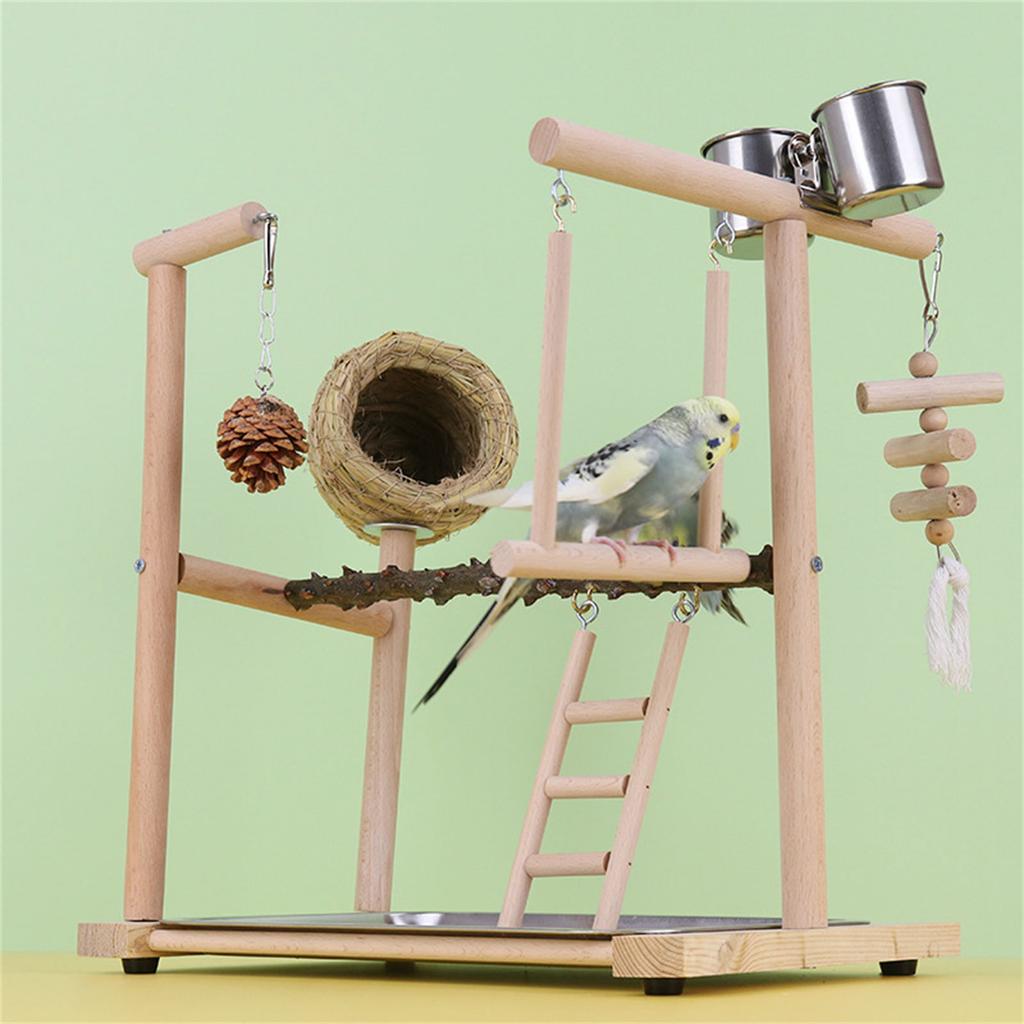 Lovebird Parrots Cage Perch Stand Bridge Nest Swing Climbing Wooden Training Ladder Toy for Bird