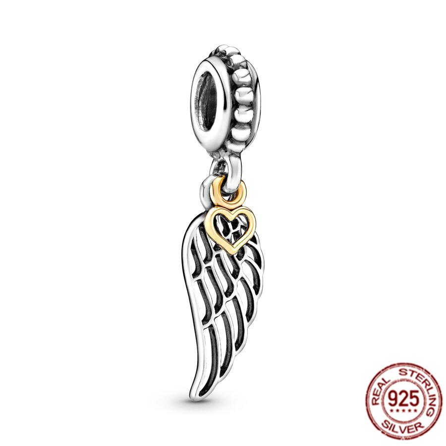 

НОВЫЙ S925 Стерлингового Серебра Крыло Ангела и гравированная бирка в форме сердца, подвесная подвеска из бисера, подходит для оригинального браслета, сделай сам, женские ювелирные изделия, подарок