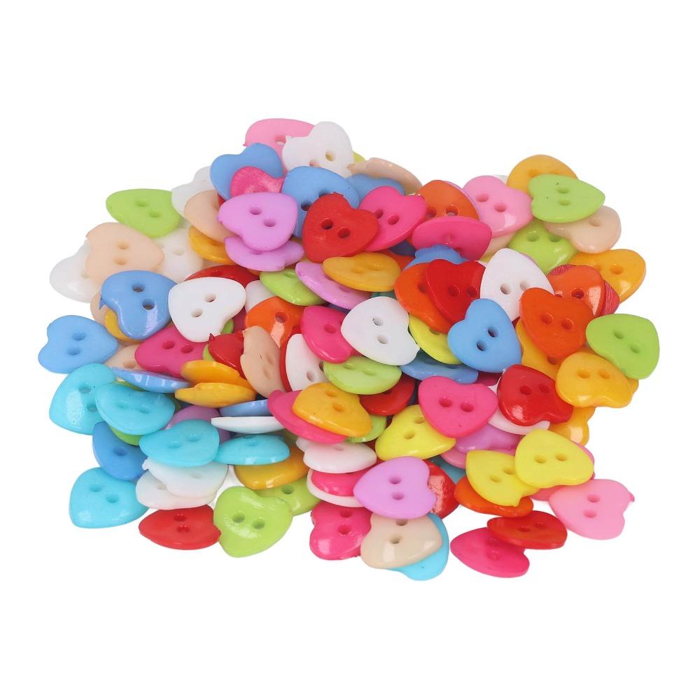 200pcs Multicolor Heart Shaped Buttons 2 Holes Resin Heart Buttons Decorative Buttons  For Sewing