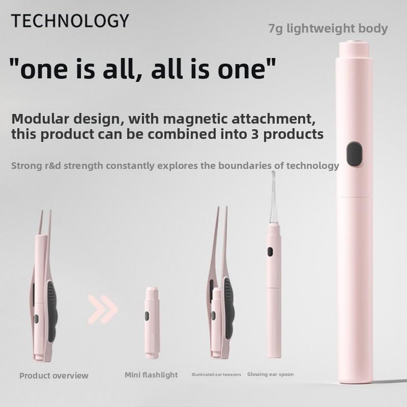 Luminous Ear Cleaner Set LED Light Earwax Clip Ear Wax Removal Silicone Earscoop Picking Tweezers Ear Care Tool USB Charging