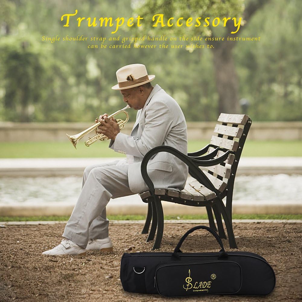 Trumpet Bag, Oxford Cloth Trumpet Gig Bag Thicken Waterproof Carrying Case with Shoulder Belt (Black) Bags, Straps