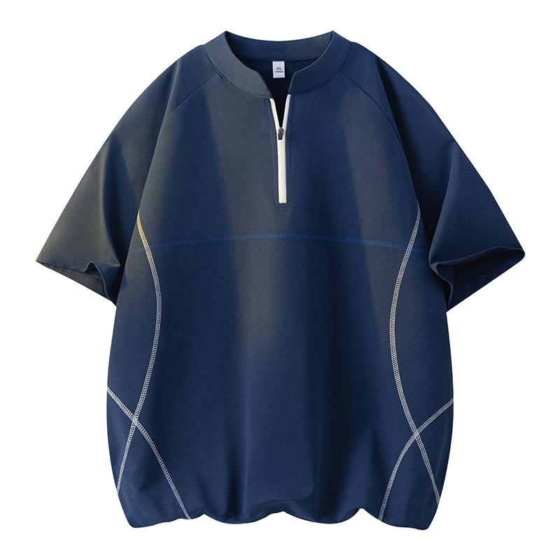 Half Zipper Casual T-shirt Men's Summer Loose And Breathable Top