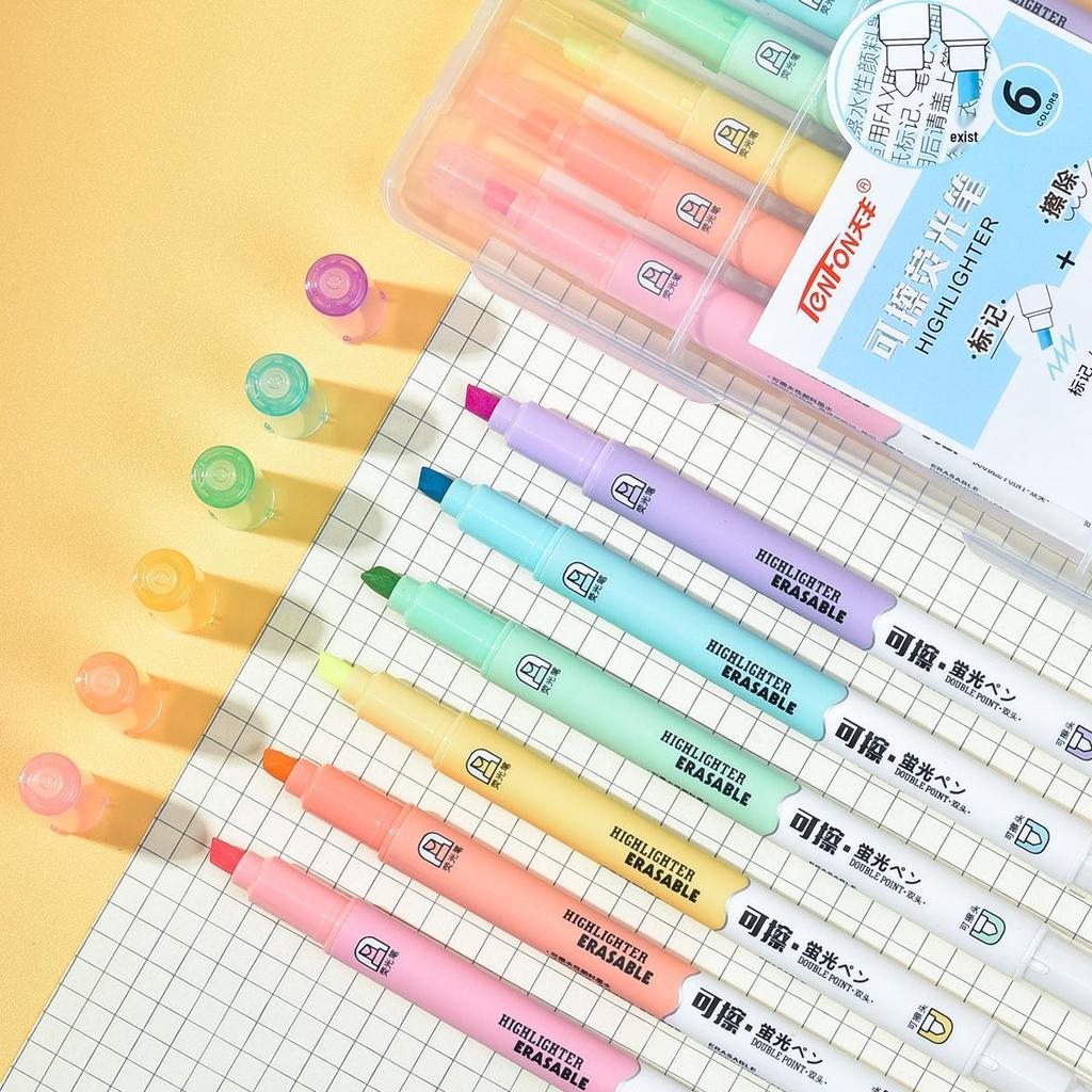 Dual-Ended Erasable Fluorescent Marker - Jelly Color Highlighter & Doodle Pen for Students