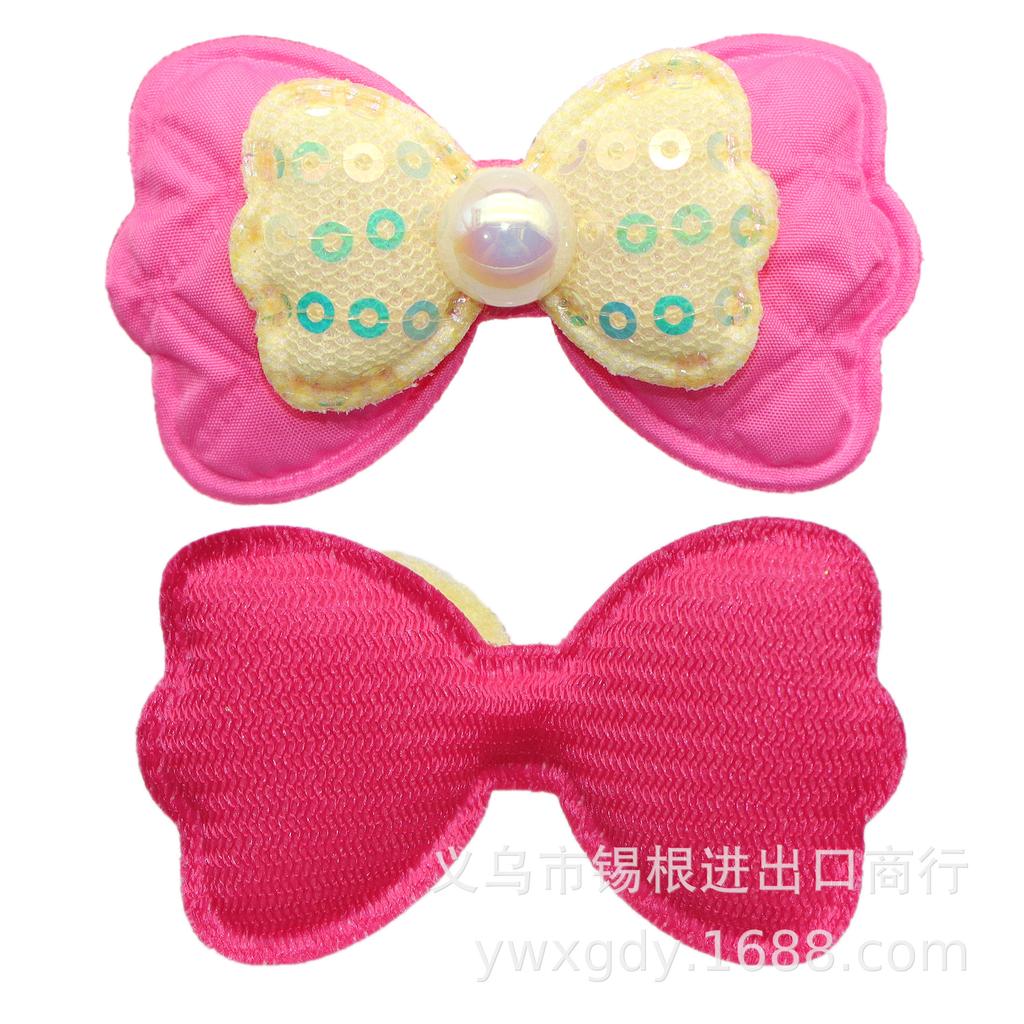 Light Double-Layer Sequin Bow Appliqué with Pearl Center