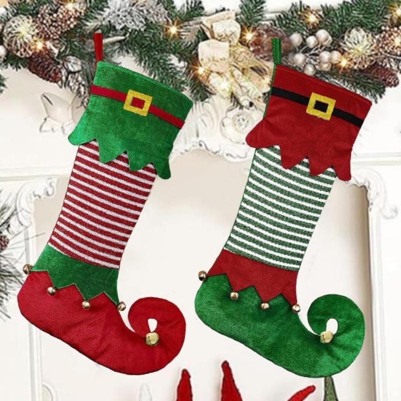 2 ks/sada Vánoční punčocha se zvonky Písmena Elfí ponožky Polyesterové ozdoby na Vánoční stromek Dekorace Dárek Závěsné