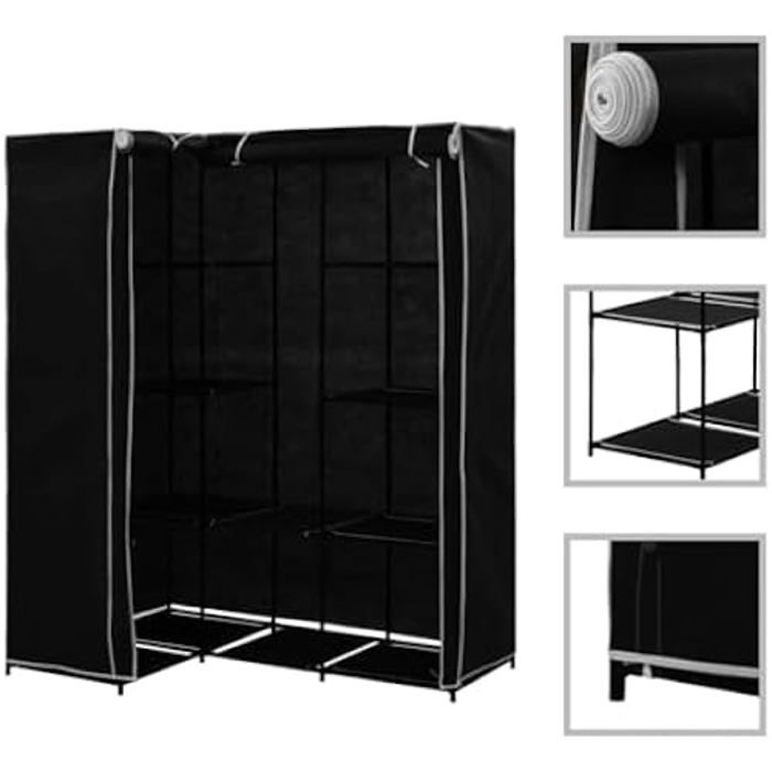 Clothes Wardrobe - VIDAXL - Foldable Fabric - Black - Self-assembly - For Bedroom