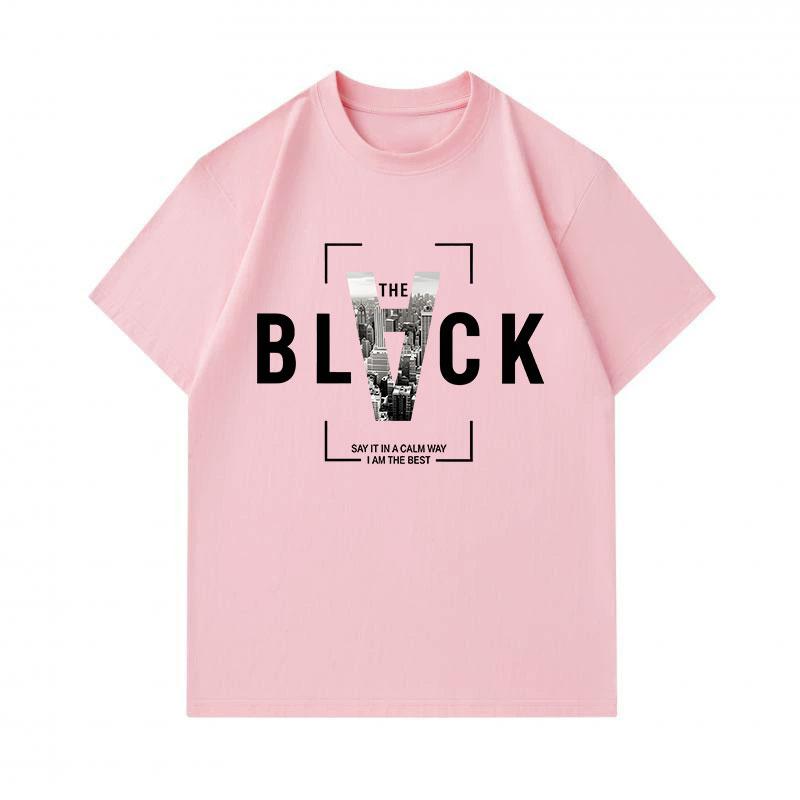 Men's 100% Cotton Crew Neck Short Sleeve T-shirt, Stylish City View V Letter BLVCK Graphic Print Casual Tee, Comfortable Daily Wear Top for Streetwear