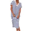 Summer Dress Women's V-neck Striped Low-slit Lapel Long Sweater