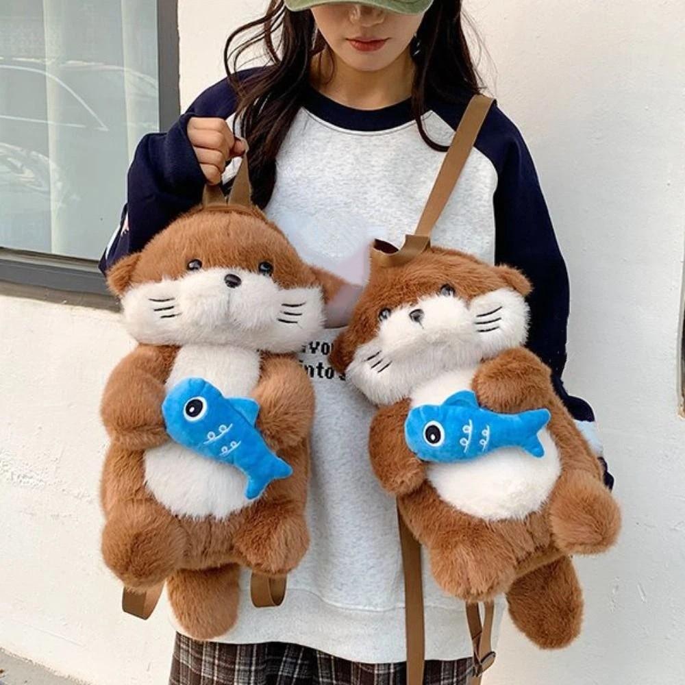 Realistic Look Otter Plush Backpack Adorable Student School Bag Birthday Gift