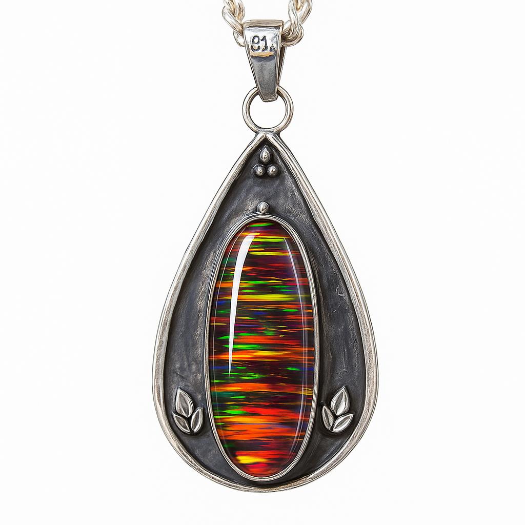 Natural Opal Pendant 46 ct Oval Cut 925 Sterling Silver Gemstone October Birthday Birthstone