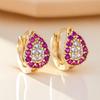 Charm Female Rose Red Zircon Stone Hoop Earrings Luxury Gold Color Wedding Jewelry For Women