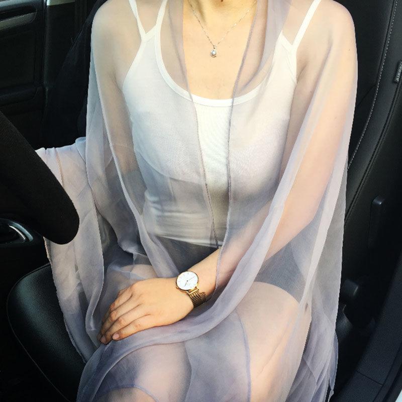 Korean Solid Color Transparent Sexy Thin Chiffon Beach Towel Sunscreen Shawl Women Summer Air Conditioning Ice Silk Scarf