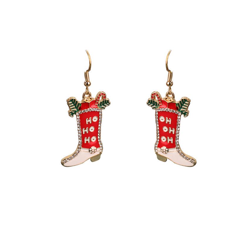 New Christmas Drip Oil Stud Earrings: Red & Green Tree, Snowman, Boots, Bells – Cute Cartoon Jewelry