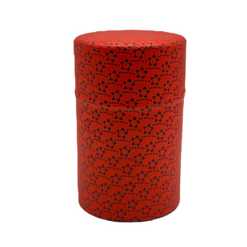Noguchi Kumataro Tea Garden Tea Caddy, 150g, with Inden (Inden) small floral pattern, Japanese paper lining and inner lid, Made in Japan, Stylish (Red