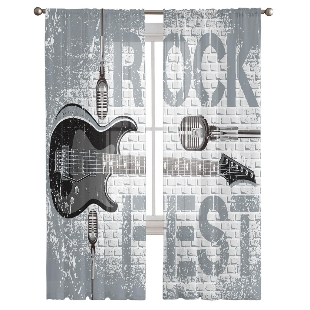Rock Guitar Music Sheer Curtains for Living Room Voile Curtain Bedroom Bathroom Tulle Curtains Window Drapes
