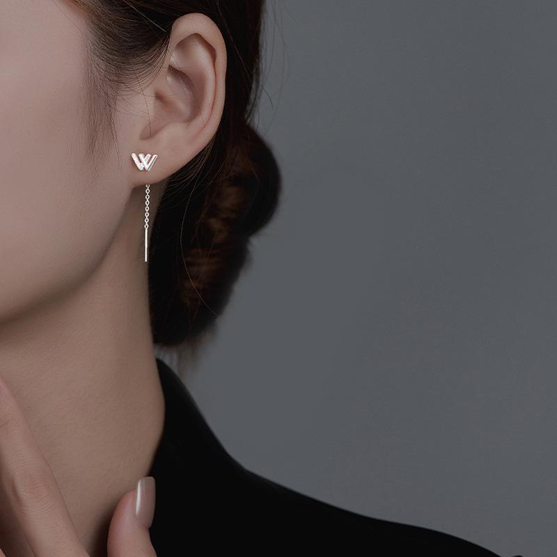 Personalized Trendy Xw Ring Flash Diamond W Letter Earrings Double V Bracelet Niche Necklace