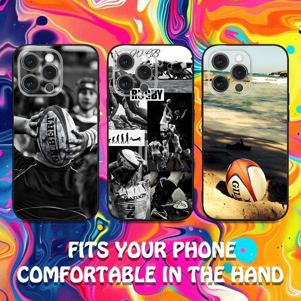 Rugby Sport Phone Case For iPhone 16,15,14,13,12,11,Pro,Max,Plus,X,XS,XR,SE,8,7,Mini,Soft Silicone Black Case
