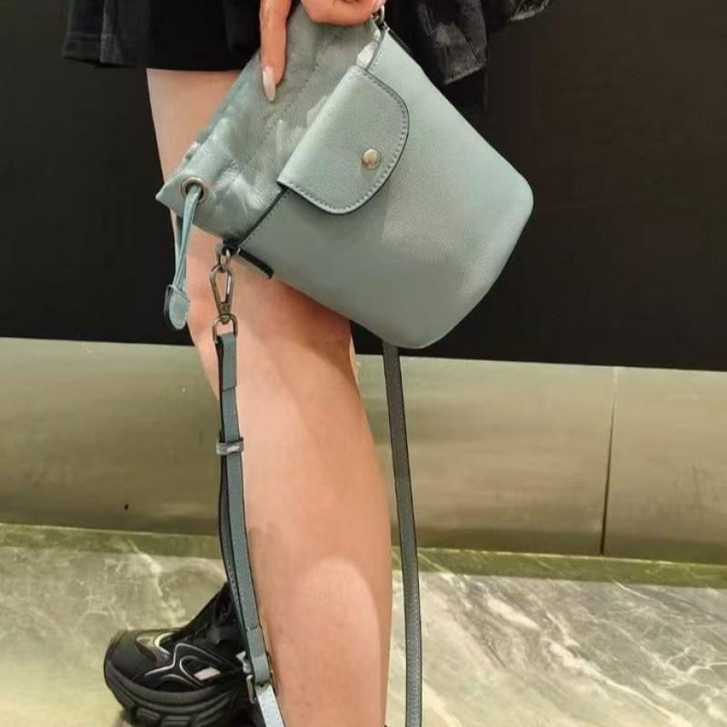 Genuine Leather Mini Bucket Bag Womens Top Grain Cowhide Drawstring Crossbody Phone Purse Urban Chic Small Shoulder