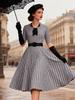 Spring/Summer 2026 Retro Women's Black & White Plaid Dress with Tie Detail and Large Hem