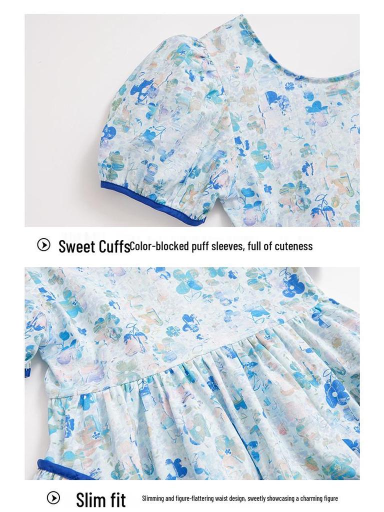 2025 Summer Mother-Daughter Floral Smocked Princess Dress - Korean Style Beach Outfit for Girls