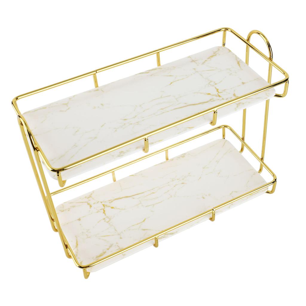 Bathroom Storage Rack Gold White 2 Tier Makeup Shelf Humanized Structure Anti Slip Counter