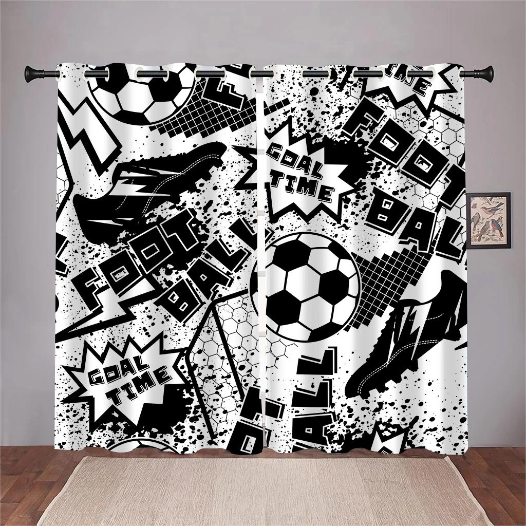 

3D 3D Black & White Graffiti Cartoon Style Football Curtains 2 Panel Boys & Girls Room Bedroom Living Room Den Decorative Curtai 50W130H(CM)X2PCS&HooK