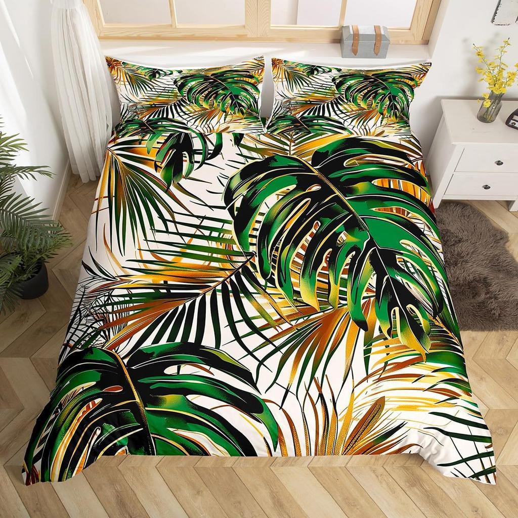 Palm Leaves Duvet Cover Monstera Banana Leaves Comforter Covers Hawaiian Tropical Bedding Set Green Leaves Branches Quilt Cover