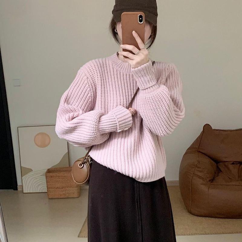 Candy Genser Genser Dame Høst Korean Edition Lazy Style Stand up Hals Solid Langermet strikket Genser Dame