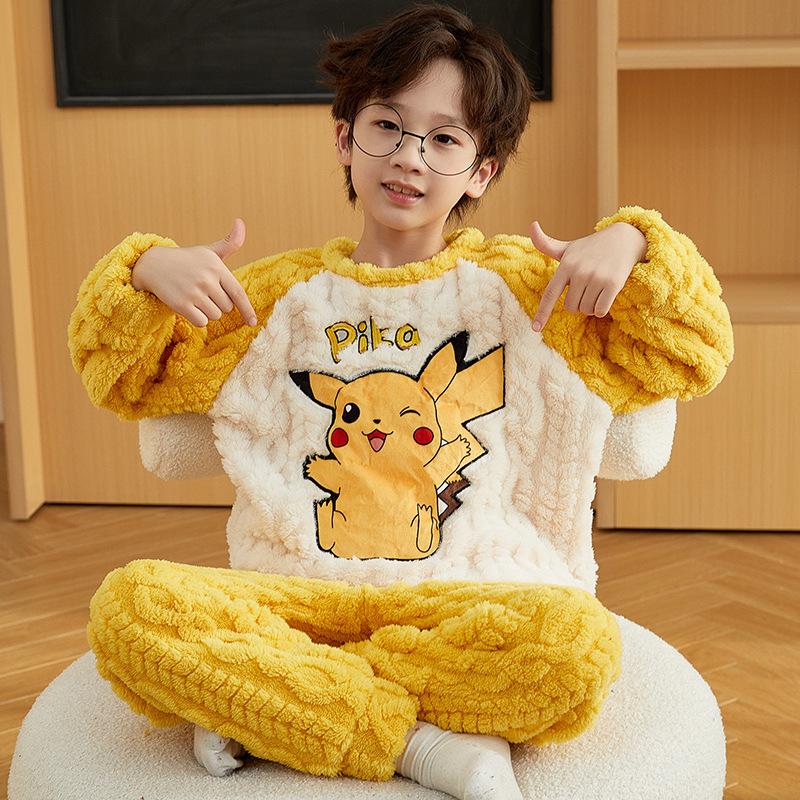 New Boys' Flannel Pajama Set - Warm Autumn/Winter Coral Fleece