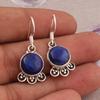 Solid 925 Sterling Silver Lapis Lazuli Round Gemstone Handmade Designer Women Drop Earrings Gift For Her
