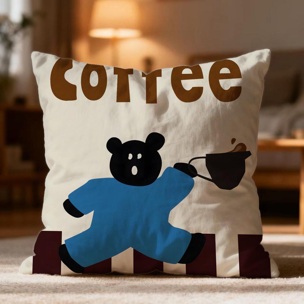 Fashion Coffee Illustration Cushion Cover Soft Washable Pillow Case Multi-Scene for Couch Bed Travel Office Use